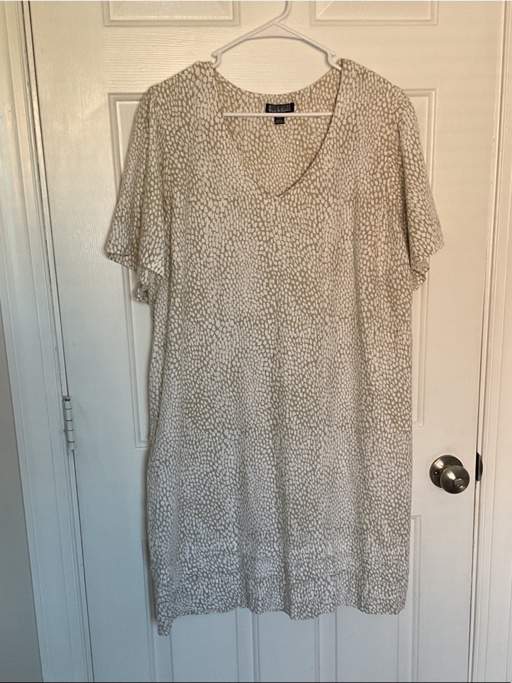 Nicole Miller Cream and Beige Printed Midi Dress Linen Blend